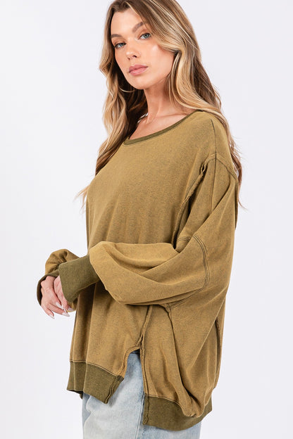 Olive Mineral Wash Oversized Sweatshirt