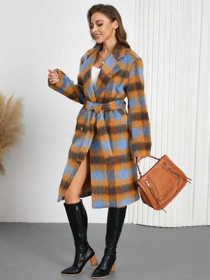 Fiorella Plaid Tie-Waist Coat