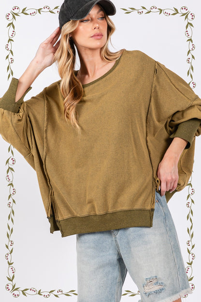 Olive Mineral Wash Oversized Sweatshirt