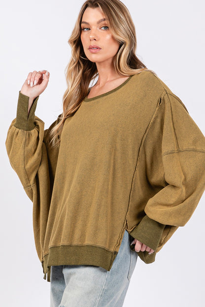 Olive Mineral Wash Oversized Sweatshirt