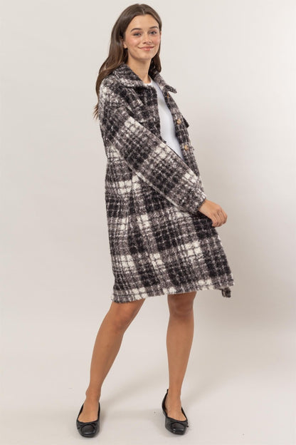 Rowan Plaid Bouclé Longline Shacket