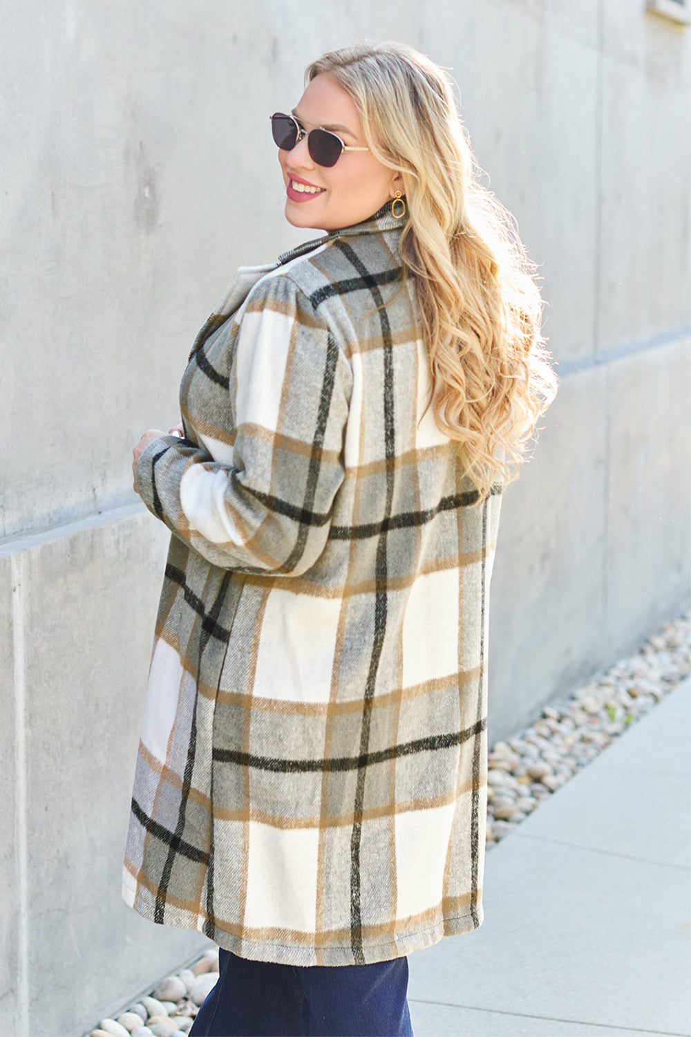 Evergreen Plaid Lapel Coat