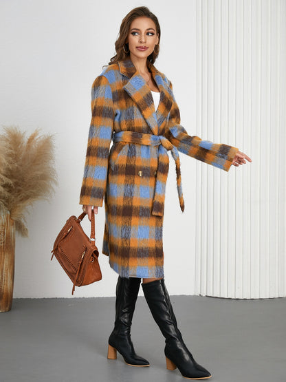 Fiorella Plaid Tie-Waist Coat