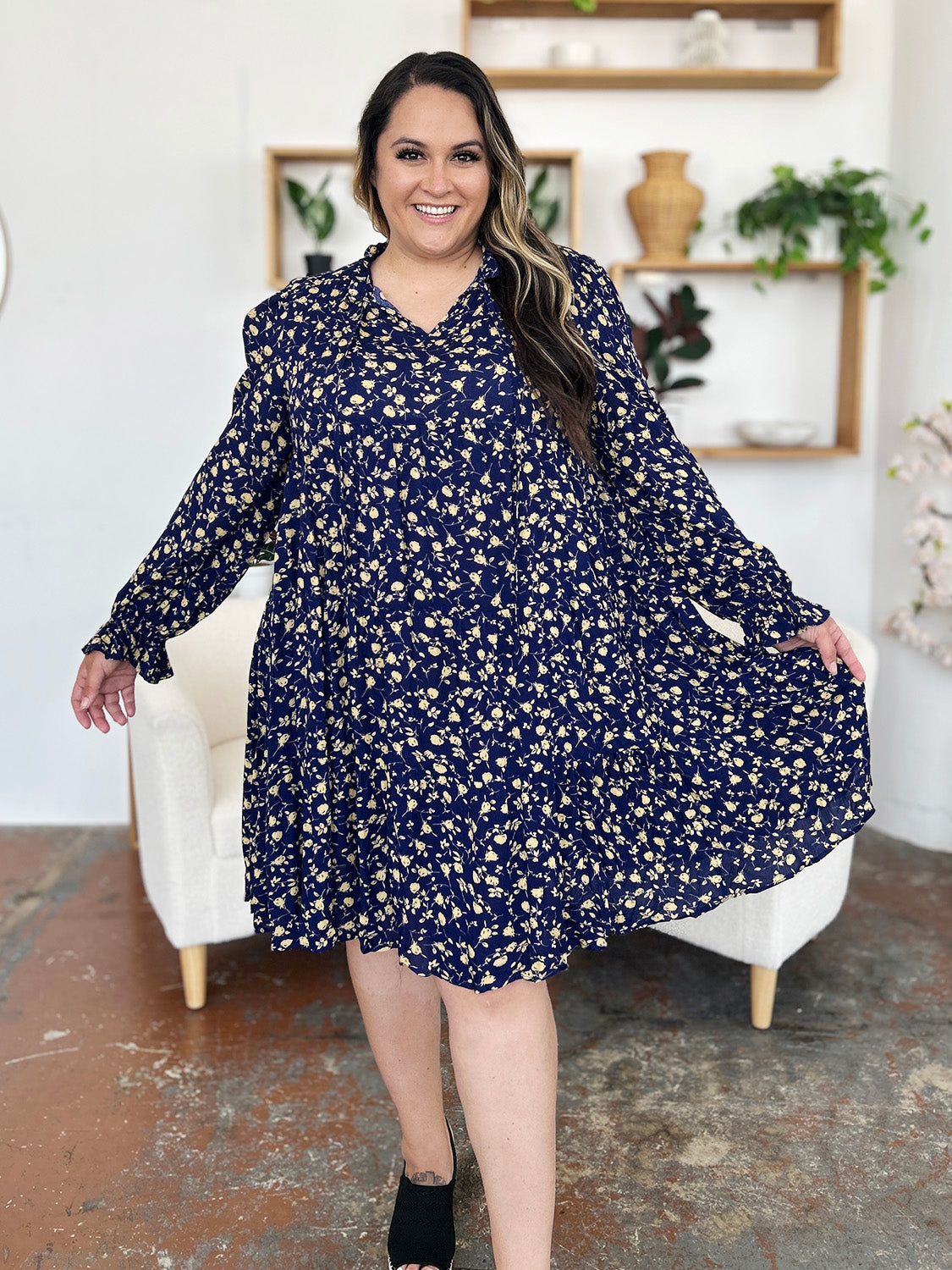 Midnight Blooms Tiered Dress