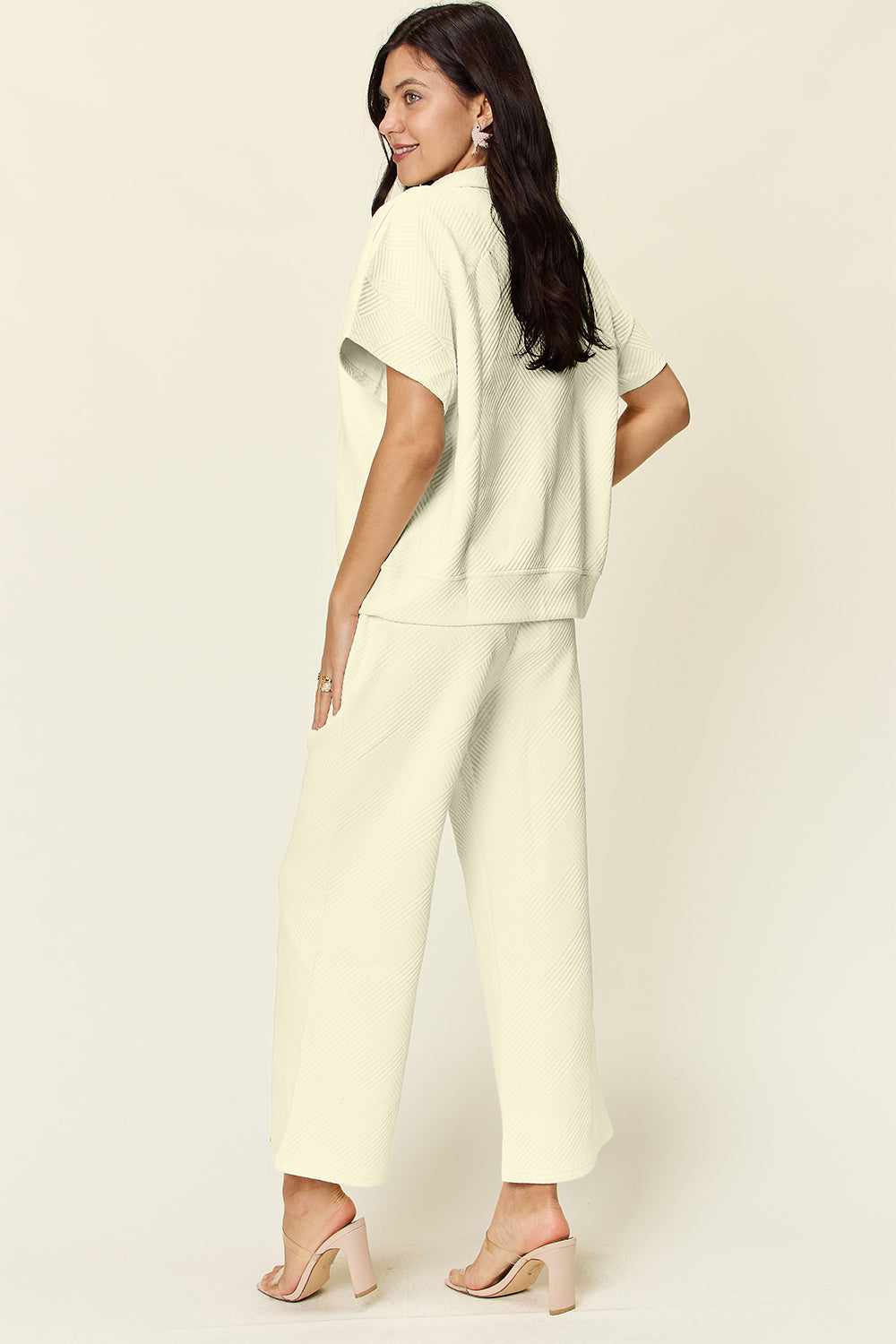 Chic Texture Half-Zip Top and Pants Lounge Set