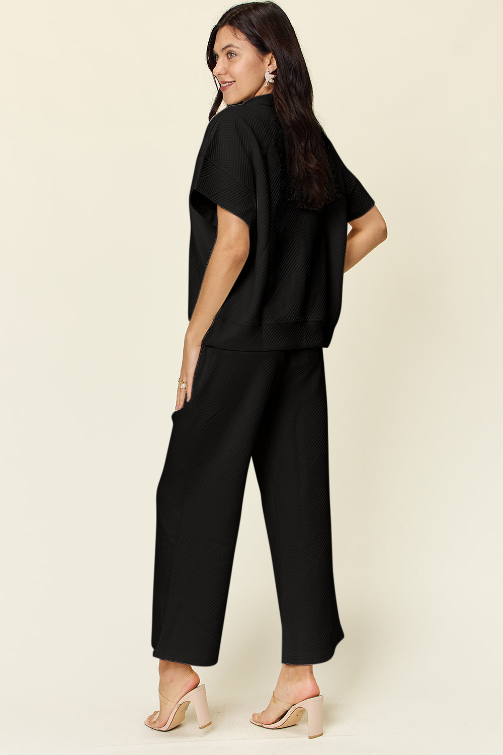 Chic Texture Half-Zip Top and Pants Lounge Set