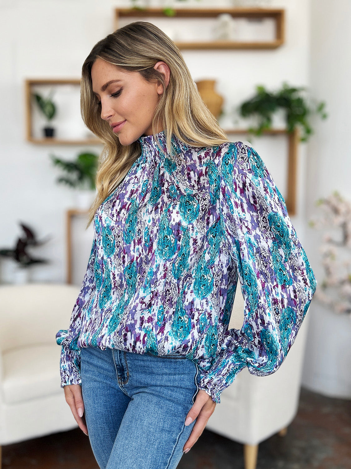 Calanthe Smocked Long Sleeve Blouse