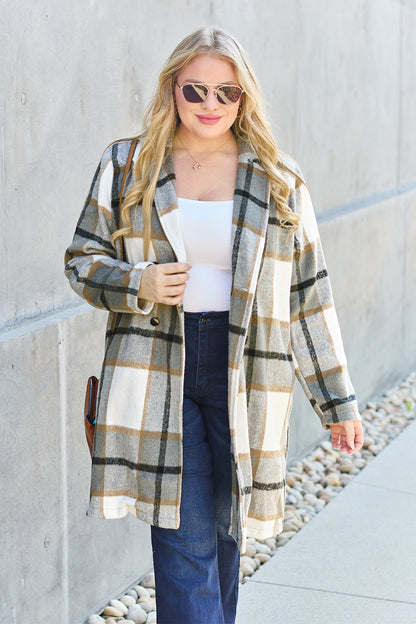 Evergreen Plaid Lapel Coat