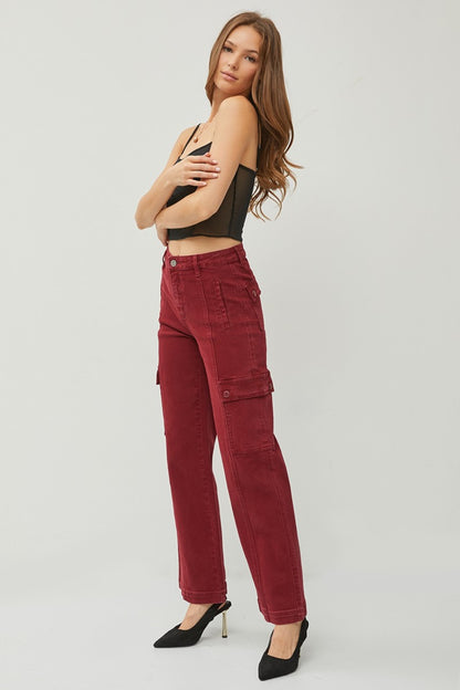 Bordeaux Cargo Wide Leg Jeans