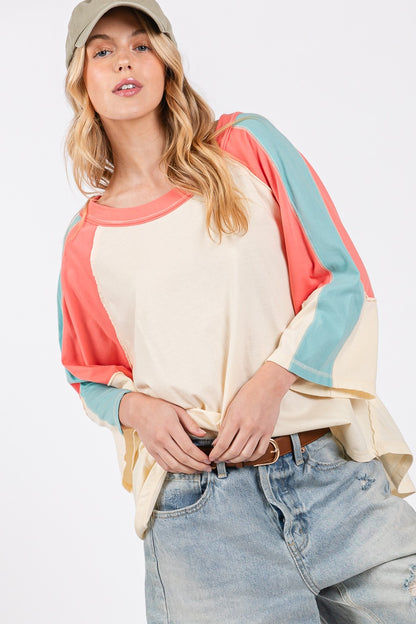 Leonie Color Block Curved Hem T-Shirt