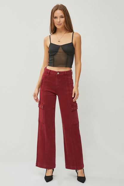 Bordeaux Cargo Wide Leg Jeans