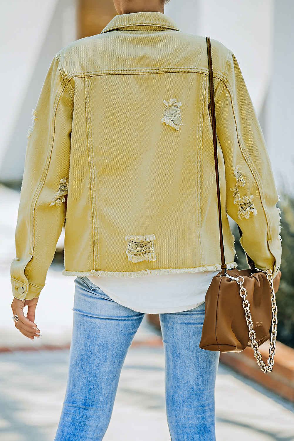 Raw Hem Denim Jacket - Golden Poppy